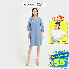 Đầm suông nữ thêu tay lỡ GUMAC màu xanh thanh lịch, sang trọng DB448