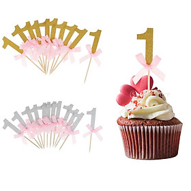 24 Glitter Gold Silver ONE Cake Cupcake Topper Food Pick 1st Birthday Decor