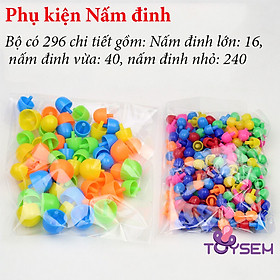 Đồ chơi xếp hình sáng tạo hình đinh nấm 296 chi tiết cho bé phát triển trí não, tư duy, Đồ chơi lắp ghép hạt nhựa nhiều màu, Quà tặng sinh nhật cho trẻ