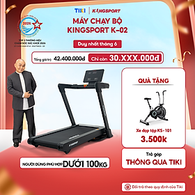 Máy chạy bộ KINGSPORT Vision Plus K-02 nâng dốc tự động 32%, tốc độ tối đa 18,8km/h, khung sườn chắc chắn chịu tải trọng lớn, cân nặng phù hợp từ dưới 95-100kg