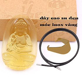 Mặt Phật A di đà thuỷ tinh vàng 3.6 cm kèm móc và vòng cổ dây cao su đen, Mặt Phật bản mệnh Xuất xứ: Đài loan