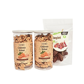 Combo Hai Hũ Nhân Hạt Óc Chó Mỹ 250g ( Walnut in Shell ) - Tặng Kèm Túi Chà Là Sấy Dẻo Israel 200g