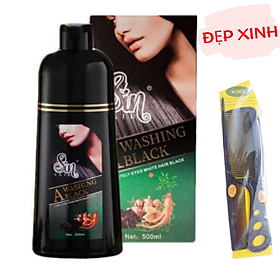 Hình ảnh Dầu Gội Phủ Bạc SIN HAIR Nhật Bản 500ml (Màu Đen) Chiết Xuất 100% Thảo Dược Thiên Nhiên, Tặng Kèm Lược Chải Tóc