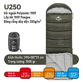 Túi Ngủ Mùa Đông Naturehike U250 NH20MSD07 Dã Ngoại Cắm Trại