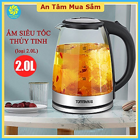 Mua Ấm siêu tốc thuỷ tinh cường lực cao cấp loại 2.0L tự ngắt khi sôi  công xuất lớn1500W đun sôi nhanh.