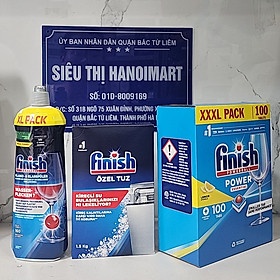 Combo muối rửa bát Finish 1,5kg+viên rửa bát Finish 120 viên+Nước làm bóng bát chén finish 800ml