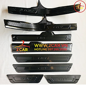 Ốp bậc cửa, nẹp bước chân, chống trầy bậc cốp Carbon xe Honda City 2021-2022 vân cacbon đẹp