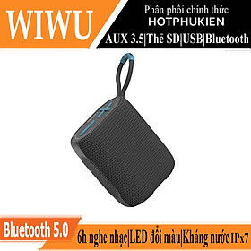 Loa di động thể thao bluetooth chống nước chuẩn IPx7 hiệu WIWU Thunder P26 trang bị đèn LED đổi màu, công nghệ Bluetooth 5.0, Nghe đài radio FM, thẻ SD, có jack âm thanh AUX 3.5mm, thời gian nghe nhạc lên đến 6h - hàng nhập khẩu