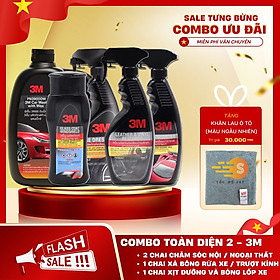 Bộ 5 món chăm sóc xe toàn diện gồm chống bám nước, xà bông rửa xe, đánh bóng sơn, vệ sinh da nội thất, lốp xe 3M 3M-CBTDM - tặng khăn lau ô tô chuyên dụng