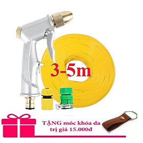 Bộ dây vòi xịt nước rửa xe,tưới cây .tăng áp 3 lần,loại 3m, 5m 206701đầu đồng,cút,nối nhựa vàng+ tặng móc khoá