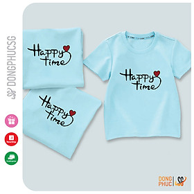 Áo gia đình Happy time Đồng phục gia đình 3/4/5 người đi biển giá rẻ Thun cotton 4 chiều GD315BM