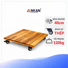 Đế Kê Chậu Cây Gỗ Di Chuyển 40cm Màu Vàng Nắng Tự Nhiên ANKAN – Tải Trọng 120Kg, Chuẩn Xuất Khẩu