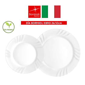 Dĩa tròn sứ thủy tinh cao cấp Bormioli Ebro - Hàng chính hãng, nhập khẩu tại Ý