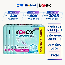 Combo 4 gói băng vệ sinh Kotex Maxcool French Spa Siêu mỏng cánh 23cm(20M/gói)