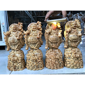 Tượng phật di lặc gánh tiền vàng bằng gỗ huyết long kt cao 20cm