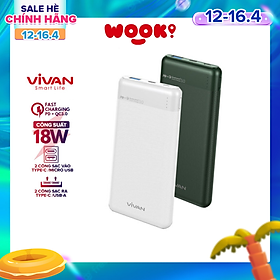 Pin Sạc Dự Phòng 10.000mAh VIVAN VPB-M10 - Sạc Nhanh Chuẩn PD + QC 3.0, Công Suất 18W, 2 Cổng Sạc Vào/Ra