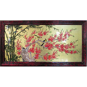 Mua TRANH SƠN MÀI DÁT BẠC - TRÚC ĐÀO - NĂM MỚI MAY MẮN - HẠNH PHÚC - THỊNH VƯỢNG - KÍCH THƯỚC 60x110 CM