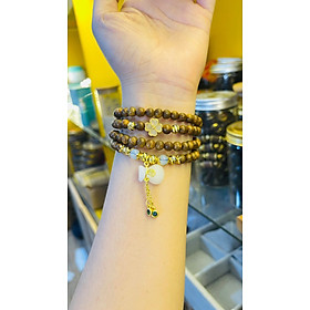 Chuỗi trầm hương 6mm mix charm cỏ may mắn-túi tiền tài lộc bạch ngọc- ngọc sơn thuỷ