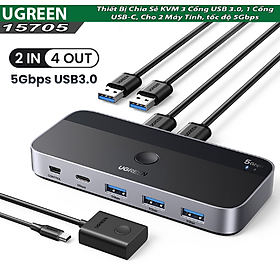 Mua Thiết Bị Chia Sẻ 2 cổng USB 3.0 chia sang 4 cổng (3 USB A 3.0 + USB-C)  Ugreen 15705 - Hàng chính hãng