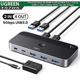 Thiết Bị Chia Sẻ 2 cổng USB 3.0 chia sang 4 cổng (3 USB A 3.0 + USB-C)  Ugreen 15705 - Hàng chính hãng