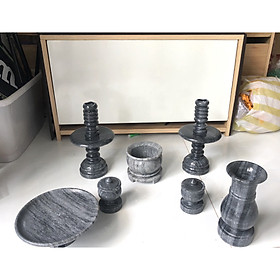 Mua Bộ chân đèn đá + lọ hoa đá + 2 ly nước đá + dĩa trái cây + lư hương đá ( bộ ngũ sự ) đá non nước