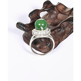 Nhẫn bạc hạt tròn đá ngọc bích ni 17 mệnh hỏa, thổ - Ngọc Quý Gemstones