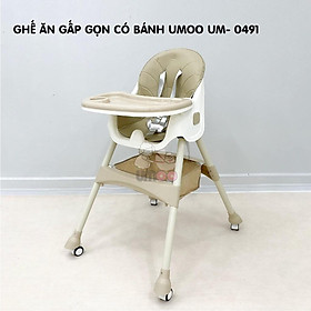 Ghế Ăn Dặm Gấp Gọn Có Bánh Xe UMOO/ V-BaBy / Honper Điều Chỉnh Độ Cao 2 Cấp Độ - Hàng nhập khẩu