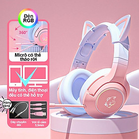 Mua Tai nghe chơi game âm thanh nổi ONIKUMA X10 màu hồng trắng với micrô tai mèo RGB  có sẵn máy tính PC  Hàng chính hãng