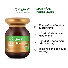 Viên uống bổ não hỗ trợ tuần hoàn máu, cải thiện trí nhớ SpringLeaf Ginkgo Biloba 2000mg 120 viên