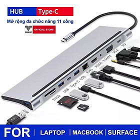 HUB Type C Chia 11 in 1 to HDMI VGA SD/TF  Audio USB RJ45 Cổng Dùng Cho Laptop MacBook Surface, Các Loại Điện Thoại Tablet Dùng Cổng USB - C TEEMO PC Hàng Chính Hãng