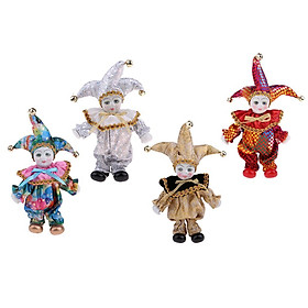 Porcelain Clown Doll Sweet Triangel Figures Model Festival Gift Home Office Desk Display Decoration, Golden & Silver & Red & Colorful Color