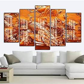 Mua Tranh Canvas Treo Tường Hiện Đại _ Tranh Bộ 5 Chim Công Nghệ Thuật Đẹp _ CD06