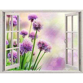 TRANH CỬA SỔ PVP-CS01 Tranh dán tường 3d cửa sổ mở ra vườn hoa ,Tranh dán tường có sẵn keo, tranh mở rộng không gian