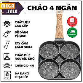  CHẢO CHIÊN 4 NGĂN ĐA NĂNG Chống Dính Cao Cấp, Chiên Trứng, Làm Bánh 4 IN 1, Tay Cầm Cán Gỗ Sang Trọng