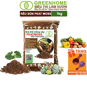 Rêu Than Bùn Peatmoss Greenhome, Bao 1kg, Giá Thể, Cân Bằng Ẩm, Trộn Đất Trồng Sen Đá, Kiểng Lá, Hoa Hồng, Ươm Hạt Giống