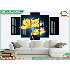 Tranh tráng gương pha lê BÔNG SEN 5 tấm trang trí phòng khách hiện đại TẶNG KÈM ĐINH TREO 5TBS06