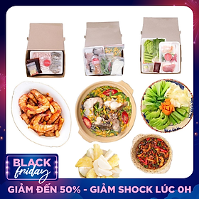 Combo Bữa Cơm Dân Dã Miền Tây 4 Người Ăn (Canh chua bông điên điển cá lóc - Kho quẹt chấm rau củ - Ba rọi, tôm thẻ rim mặn cơm dừa - Set trái cây)