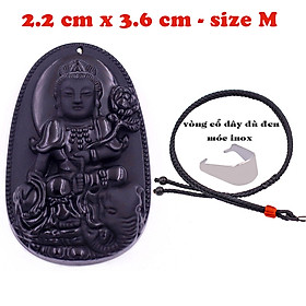 Mặt Phật Phổ hiền thạch anh đen 3.6 cm kèm vòng cổ dây dù đen - mặt dây chuyền size M, Mặt Phật bản mệnh