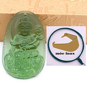 Mặt dây chuyền Phật Phổ hiền pha lê xanh lá 3.6 cm kèm vòng cổ dây dù xanh lá + móc inox vàng, Phật bản mệnh, mặt dây chuyền phong thủy