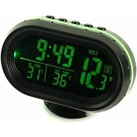 Đồng hồ nhiệt kế kỹ thuật số tự động Voltmeter 4 trong 1 Điện áp cảnh báo Đồng hồ Đồng hồ Backlighting Đèn nền LCD Hiển thị nhiệt độ 12/24 giờ màu xanh lá cây