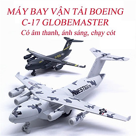 Đồ chơi mô hình máy bay vận tải boeing C-17 GLOBEMASTER chất liệu hợp kim, có nhạc và đèn, chạy cót - màu đen nhám