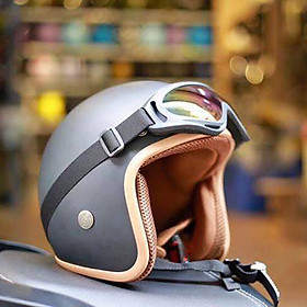 Mũ Bảo Hiểm 3/4 SRT Đen nhám Lót Màu Cao Cấp + Kính Chống Bụi, Chống Nắng (Màu ngẫu nhiên)