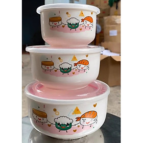 Mua Bộ 3 bát sứ thố sứ nắp hút chân không