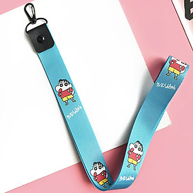 Móc khóa dây Strap dây vải dài hình Shin - xanh dương