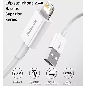 Mua Cáp sạc và truyền dữ liệu dòng 2.4A cho iP Baseus Superior Series Màu ngẫu nhiên _  Hàng chính hãng