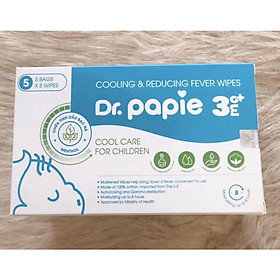 Khăn Lau Hạ Sốt Dr Papie - Hộp 5 gói xanh dương cho bé từ 3 tháng trở lên