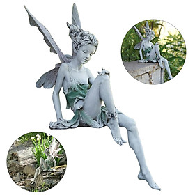 Sitting Fairy Statue Garden Ornament Resin Craft Landscaping Yard Decoration Outdoor Indoor Figurines Home Decor