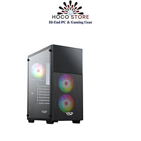 Mua Vỏ Case Máy Tính VSP Gaming KA34 + Kèm 3 Fan - Case ATX  mặt trước lưới  hông kính cường lực - Hàng Chính Hãng