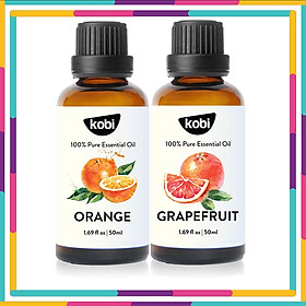 Combo 2 Tinh Dầu Xông Phòng Kobi: Tinh Dầu Cam Ngọt (50ml) + Tinh Dầu Bưởi (50ml) - Tinh Dầu Thiên Nhiên Nguyên Chất, Giúp Giảm Stress, Xua Đuổi Côn Trùng Và Khử Mùi Hiệu Quả, Thích Hợp Dùng Với Đèn Xông Và Máy Khuếch Tán Tinh Dầu