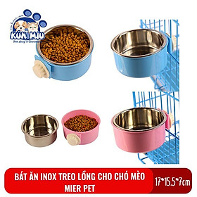 Bát ăn inox treo lồng cho chó mèo Mier pet - Bát ăn gắn chuồng cho chó mèo